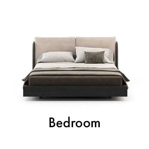 A modern bedroom featuring wooden floors and a spacious bed, creating a cozy and inviting atmosphere