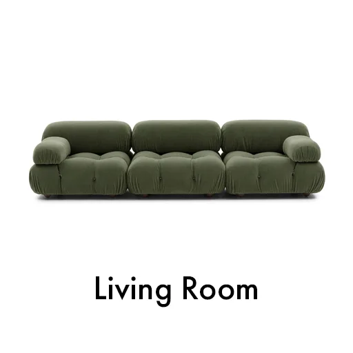 A three-seat Mario Bellini sofa in a vibrant green color, showcasing its modern design and comfortable seating