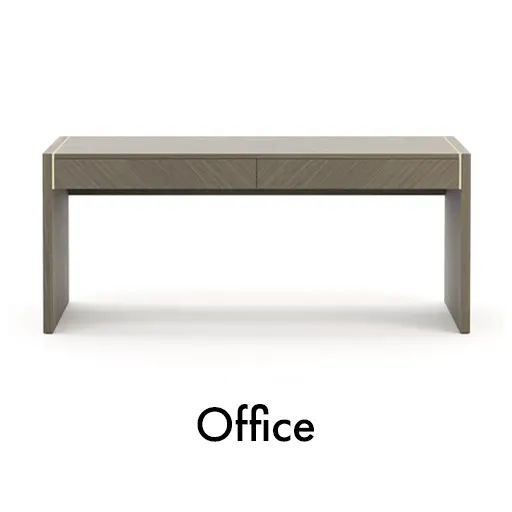 Modern office desk with a wooden top, set against white walls in a contemporary office room