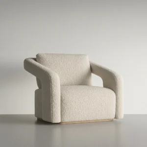 Ortega Lounge Chair in white oak with natural hemp linen upholstery styled in modern living room