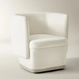 olea Swivel Chair in ivory chenille fabric