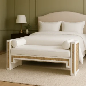 arden boucle bedroom bench